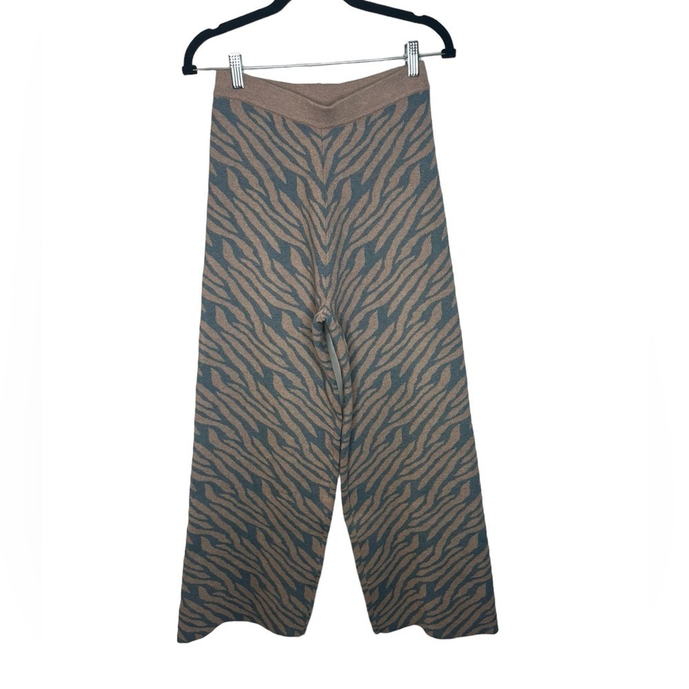 Anthropologie Wide Leg Brown and Blue Zebra Abstract Pants Size Small